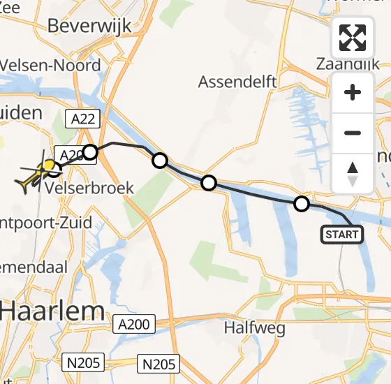 Vlucht Traumahelikopter PH-TTR van Amsterdam Heliport naar Santpoort-Noord op dinsdag 14 mei 2024 17:25