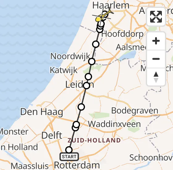 Vlucht Traumahelikopter PH-UMC van Rotterdam The Hague Airport naar Heemstede op woensdag 15 mei 2024 6:03