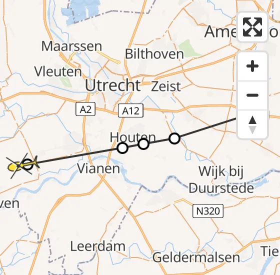 Vlucht Traumahelikopter PH-UMC van Maarsbergen naar Benschop op woensdag 15 mei 2024 9:18