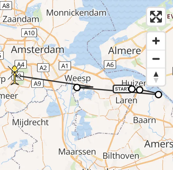 Vlucht Politiehelikopter PH-PXC van Huizen naar Schiphol op woensdag 15 mei 2024 9:41