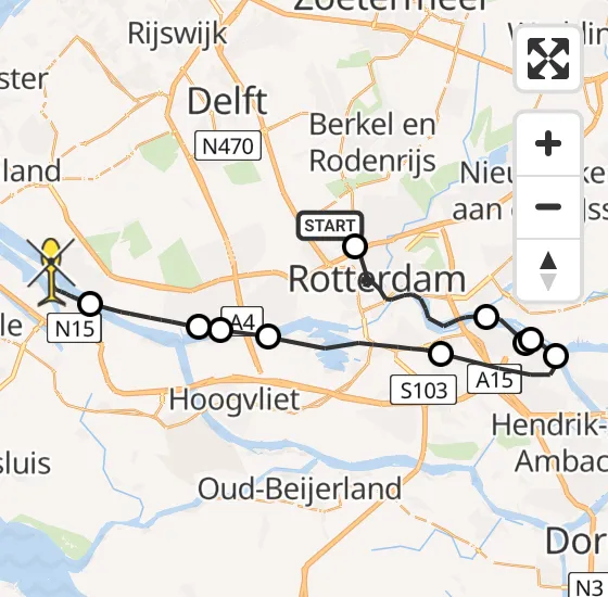 Vlucht Politiehelikopter PH-PXA van Rotterdam The Hague Airport naar Rozenburg op woensdag 15 mei 2024 10:16