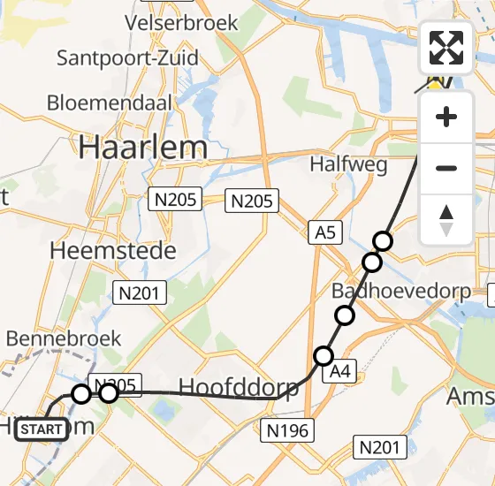Vlucht Traumahelikopter PH-TTR van Hillegom naar Amsterdam Heliport op woensdag 15 mei 2024 10:35