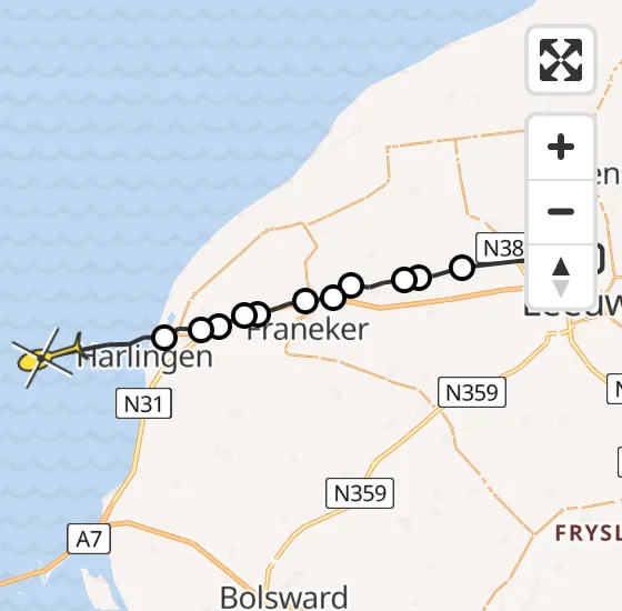 Vlucht Ambulancehelikopter PH-OOP van Vliegbasis Leeuwarden naar Harlingen op woensdag 15 mei 2024 16:11