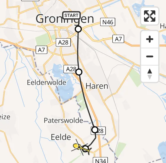 Vlucht Traumahelikopter PH-MAA van Universitair Medisch Centrum Groningen naar Groningen Airport Eelde op woensdag 15 mei 2024 18:42