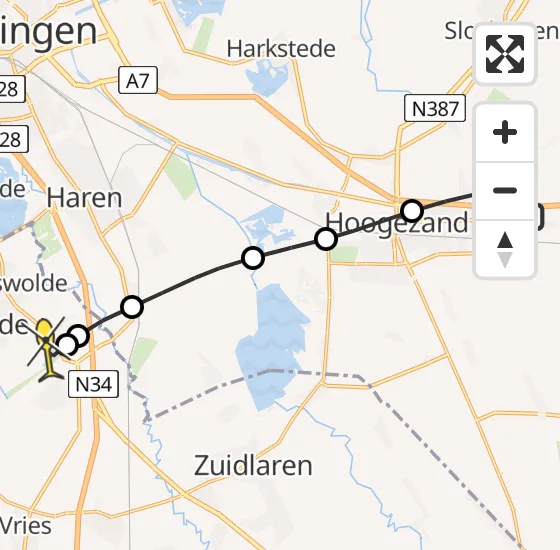 Vlucht Traumahelikopter PH-MAA van Sappemeer naar Groningen Airport Eelde op donderdag 16 mei 2024 4:04