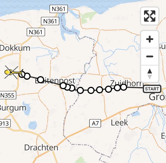 Vlucht Ambulancehelikopter PH-OOP van Groningen naar Broeksterwâld op donderdag 16 mei 2024 7:28
