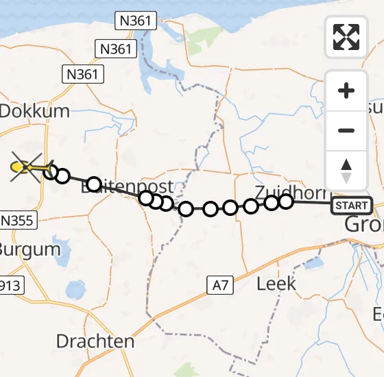 Vlucht Ambulancehelikopter PH-OOP van Groningen naar Broeksterwâld op donderdag 16 mei 2024 9:28