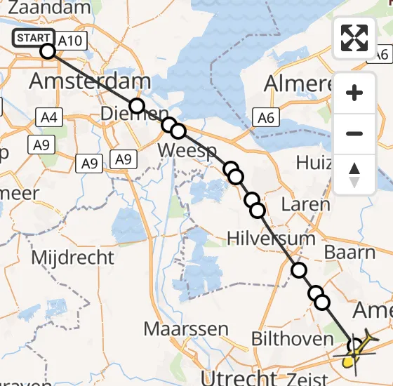 Vlucht Traumahelikopter PH-TTR van Amsterdam Heliport naar Soesterberg op donderdag 16 mei 2024 8:27