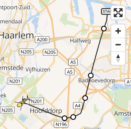 Vlucht Traumahelikopter PH-TTR van Amsterdam Heliport naar Hoofddorp op donderdag 16 mei 2024 11:22