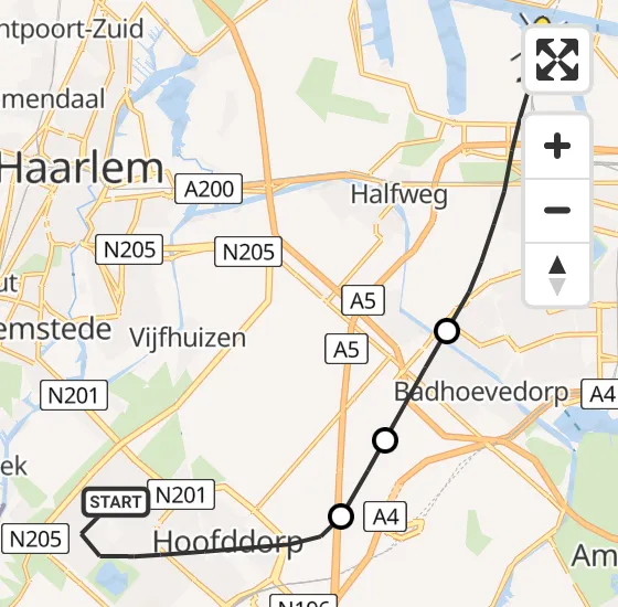 Vlucht Traumahelikopter PH-TTR van Hoofddorp naar Amsterdam Heliport op donderdag 16 mei 2024 9:42