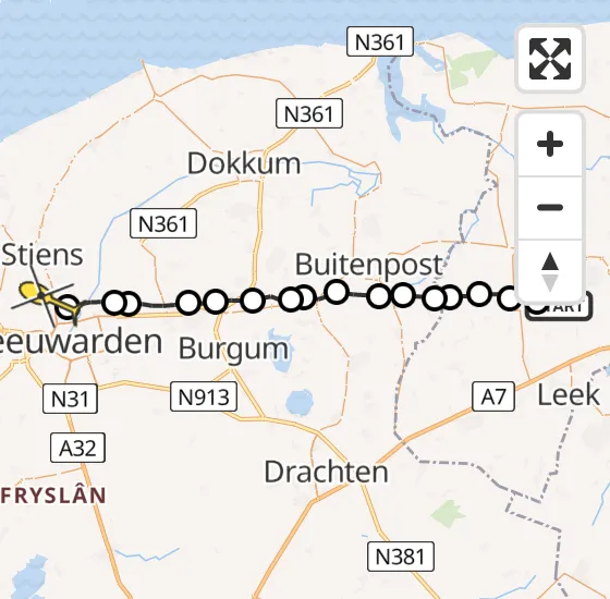 Vlucht Ambulancehelikopter PH-OOP van Niekerk naar Vliegbasis Leeuwarden op donderdag 16 mei 2024 18:33
