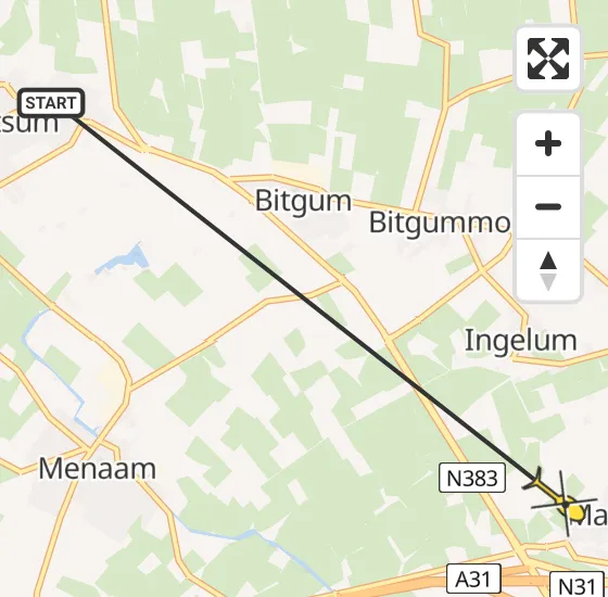 Vlucht Ambulancehelikopter PH-OOP van Berltsum naar Marsum op vrijdag 17 mei 2024 9:39