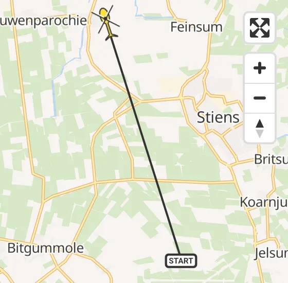 Vlucht Ambulancehelikopter PH-OOP van Vliegbasis Leeuwarden naar Stiens op vrijdag 17 mei 2024 18:42