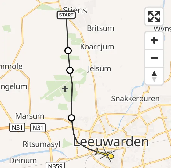 Vlucht Ambulancehelikopter PH-OOP van Stiens naar Leeuwarden op zaterdag 18 mei 2024 5:07