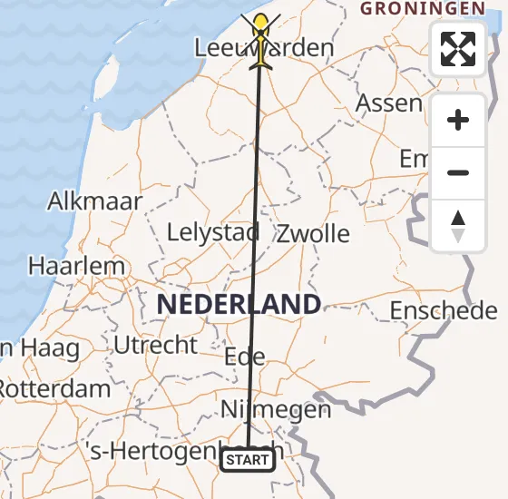 Vlucht Traumahelikopter PH-HVB van Vliegbasis Volkel naar Vliegbasis Leeuwarden op zaterdag 18 mei 2024 9:32