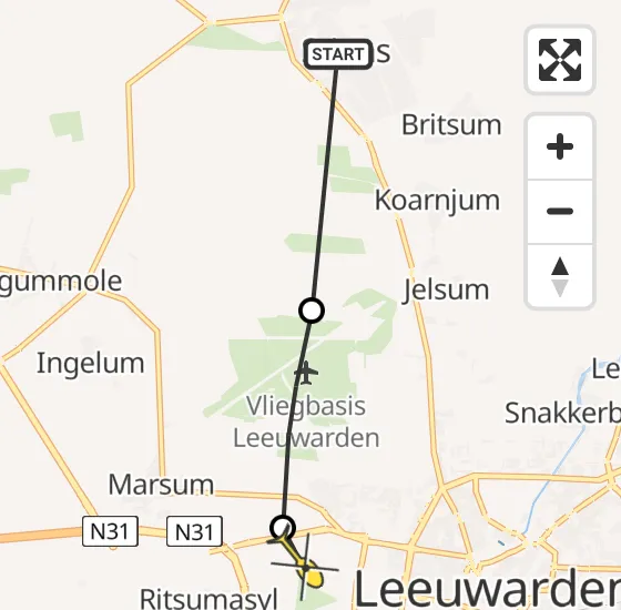 Vlucht Ambulancehelikopter PH-OOP van Stiens naar Leeuwarden op zaterdag 18 mei 2024 10:10