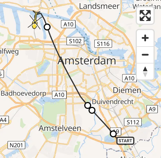 Vlucht Traumahelikopter PH-TTR van Academisch Medisch Centrum (AMC) naar Amsterdam Heliport op zaterdag 18 mei 2024 11:39