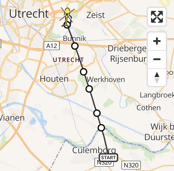 Vlucht Traumahelikopter PH-UMC van Culemborg naar Universitair Medisch Centrum Utrecht op zaterdag 18 mei 2024 12:15