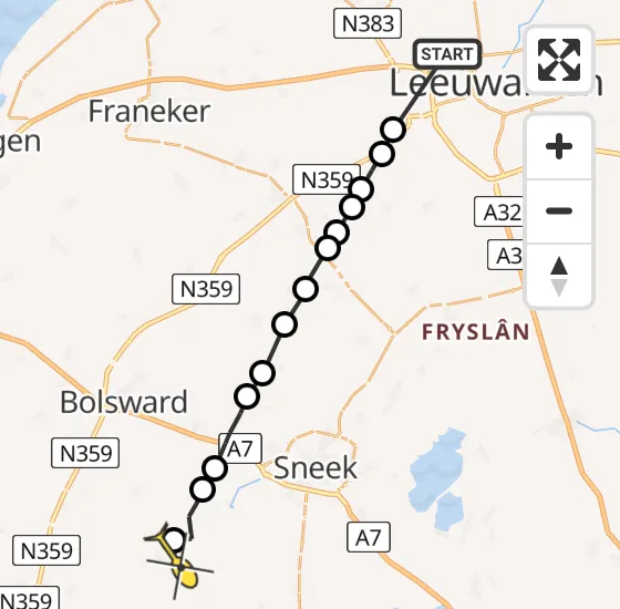 Vlucht Ambulancehelikopter PH-OOP van Vliegbasis Leeuwarden naar Oudega op zaterdag 18 mei 2024 14:07