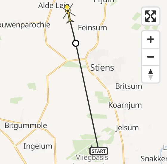 Vlucht Ambulancehelikopter PH-OOP van Vliegbasis Leeuwarden naar Alde Leie op zaterdag 18 mei 2024 16:02