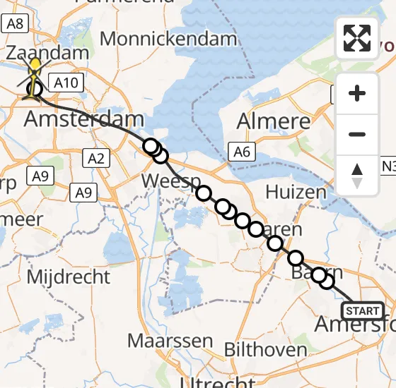 Vlucht Traumahelikopter PH-TTR van Hoogland naar Amsterdam Heliport op zaterdag 18 mei 2024 19:29