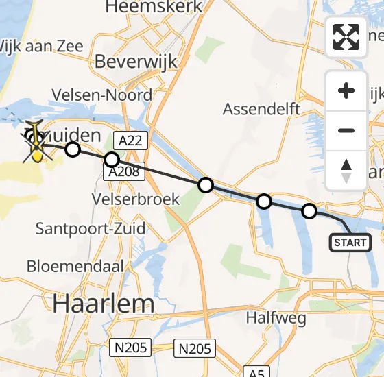 Vlucht Traumahelikopter PH-TTR van Amsterdam Heliport naar IJmuiden op zondag 19 mei 2024 7:52