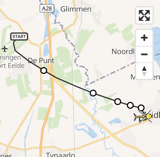 Vlucht Traumahelikopter PH-MAA van Groningen Airport Eelde naar Zuidlaren op zondag 19 mei 2024 8:05