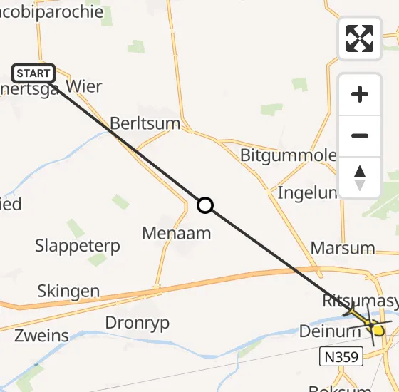 Vlucht Ambulancehelikopter PH-OOP van Minnertsga naar Deinum op zondag 19 mei 2024 9:54