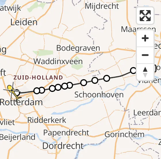 Vlucht Traumahelikopter PH-UMC van Nieuwegein naar Rotterdam The Hague Airport op zondag 19 mei 2024 10:58