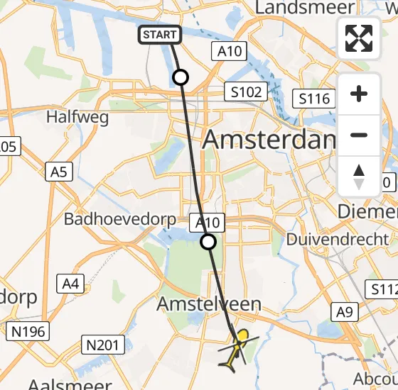 Vlucht Traumahelikopter PH-TTR van Amsterdam Heliport naar Amstelveen op zondag 19 mei 2024 14:03