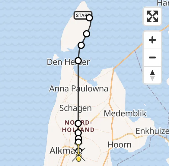 Vlucht Politiehelikopter PH-PXY onderweg vanuit De Cocksdorp op zondag 19 mei 2024 14:20