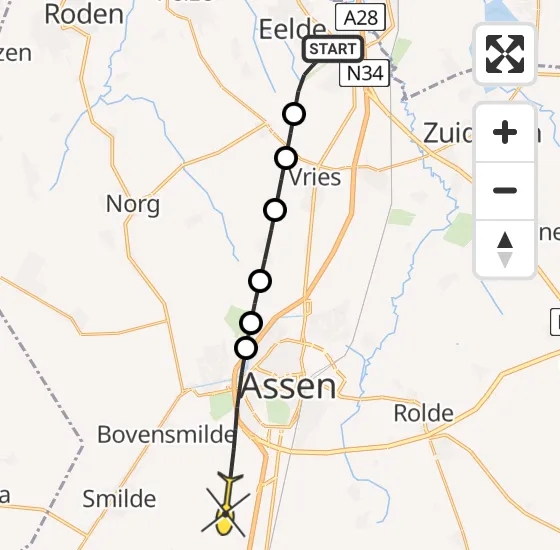 Vlucht Traumahelikopter PH-MAA van Groningen Airport Eelde naar Assen op zondag 19 mei 2024 17:30