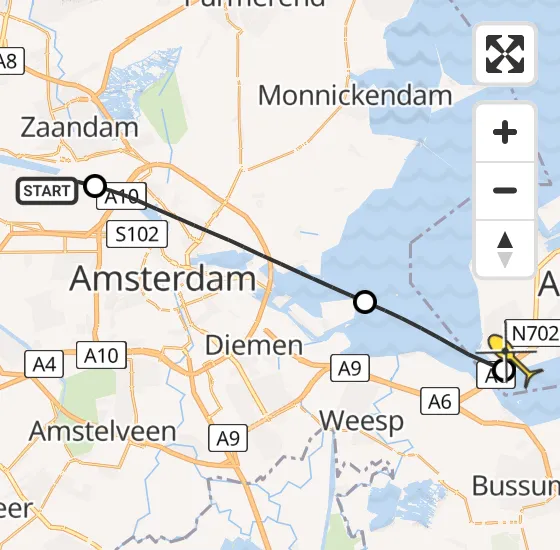 Vlucht Traumahelikopter PH-TTR van Amsterdam Heliport naar Almere op zondag 19 mei 2024 19:25