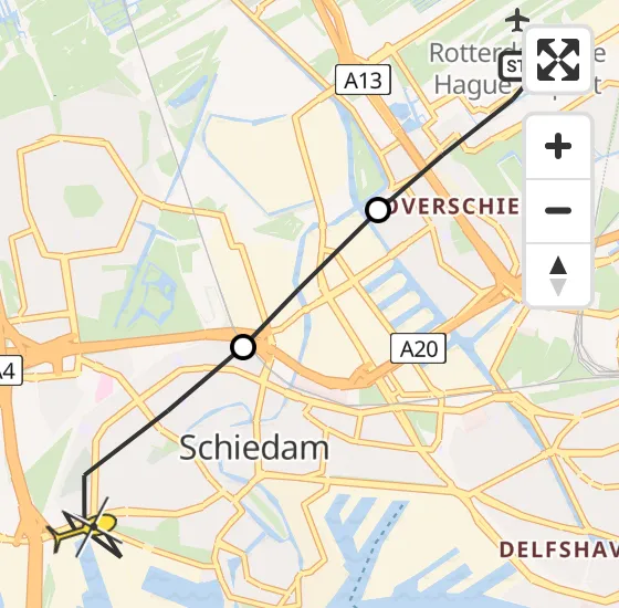 Vlucht Traumahelikopter PH-UMC van Rotterdam The Hague Airport naar Schiedam op maandag 20 mei 2024 6:10