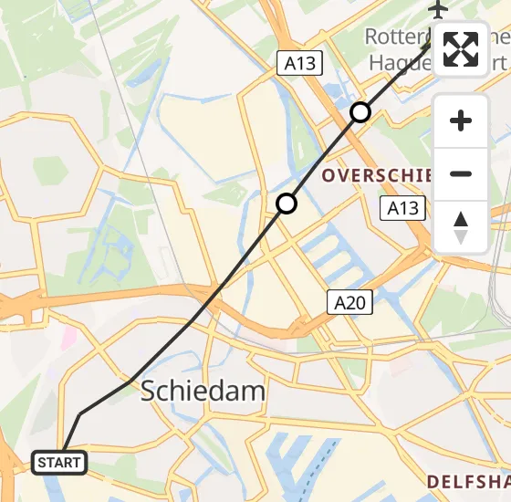 Vlucht Traumahelikopter PH-UMC van Schiedam naar Rotterdam The Hague Airport op maandag 20 mei 2024 6:41