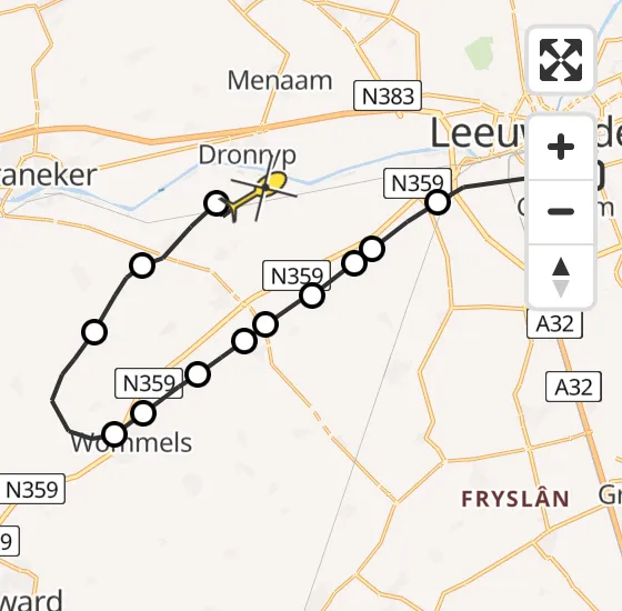 Vlucht Ambulancehelikopter PH-OOP van Leeuwarden naar Dronryp op maandag 20 mei 2024 8:43