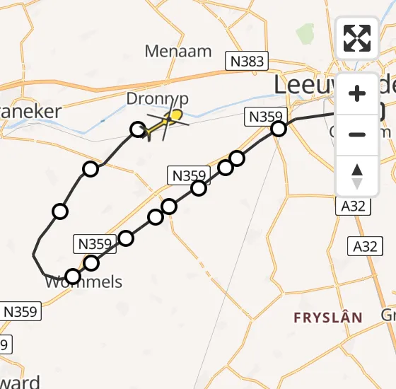 Vlucht Ambulancehelikopter PH-OOP van Leeuwarden naar Dronryp op maandag 20 mei 2024 10:43