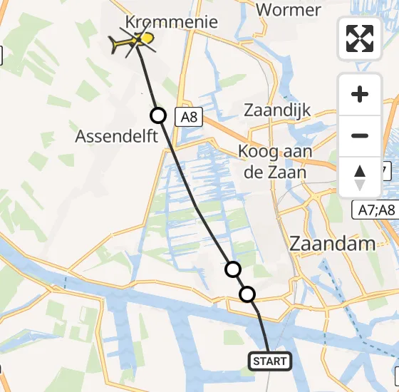 Vlucht Traumahelikopter PH-TTR van Amsterdam Heliport naar Assendelft op maandag 20 mei 2024 10:27