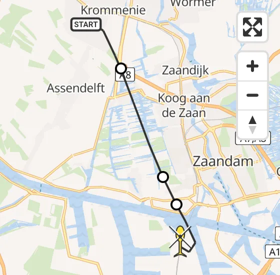 Vlucht Traumahelikopter PH-TTR van Assendelft naar Amsterdam Heliport op maandag 20 mei 2024 10:44