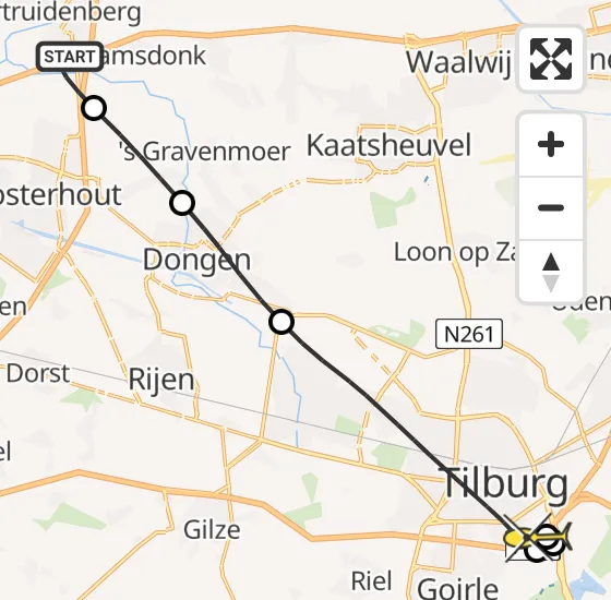 Vlucht Traumahelikopter PH-UMC van Raamsdonksveer naar Tilburg op maandag 20 mei 2024 11:08