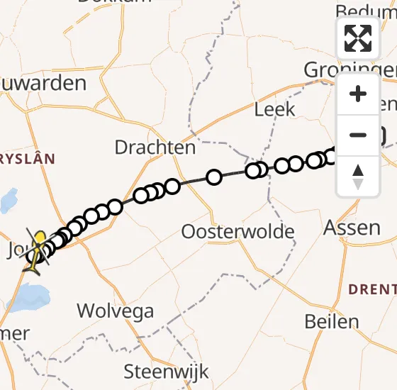 Vlucht Traumahelikopter PH-MAA van Groningen Airport Eelde naar Joure op maandag 20 mei 2024 13:55