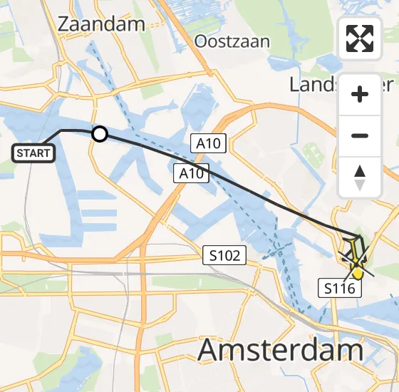 Vlucht Traumahelikopter PH-TTR van Amsterdam Heliport naar Amsterdam op maandag 20 mei 2024 16:11