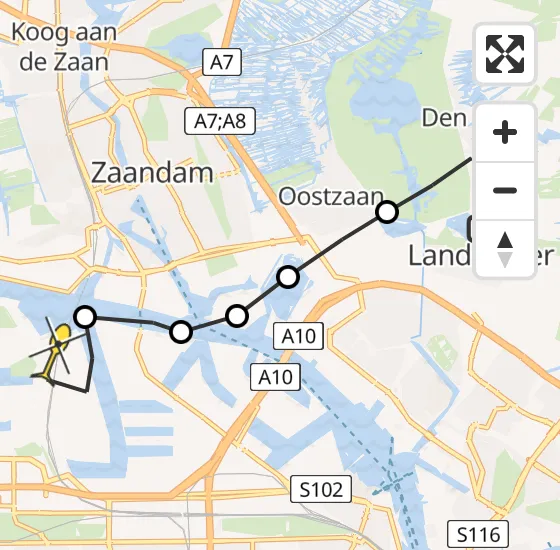 Vlucht Traumahelikopter PH-TTR van Landsmeer naar Amsterdam Heliport op dinsdag 21 mei 2024 4:03