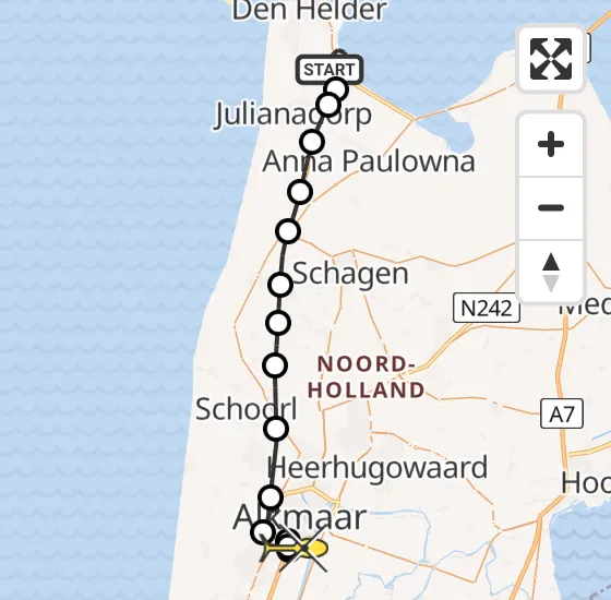 Vlucht Kustwachthelikopter PH-SAR van Vliegveld De Kooy naar Alkmaar op dinsdag 21 mei 2024 13:22