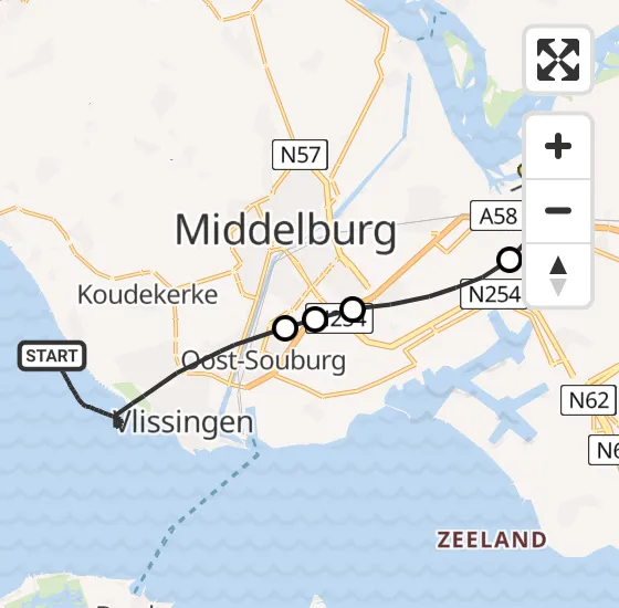 Vlucht Kustwachthelikopter PH-NCG van Vlissingen naar Vliegveld Midden-Zeeland op woensdag 22 mei 2024 13:05