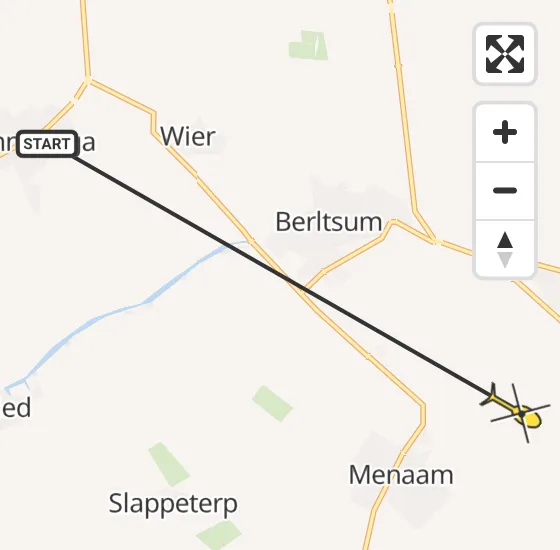 Vlucht Ambulancehelikopter PH-OOP van Minnertsga naar Menaam op woensdag 22 mei 2024 13:23