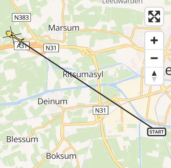 Vlucht Ambulancehelikopter PH-OOP van Leeuwarden naar Marsum op woensdag 22 mei 2024 14:05