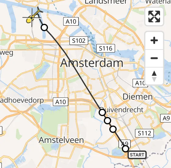 Vlucht Traumahelikopter PH-TTR van Academisch Medisch Centrum (AMC) naar Amsterdam Heliport op woensdag 22 mei 2024 14:35