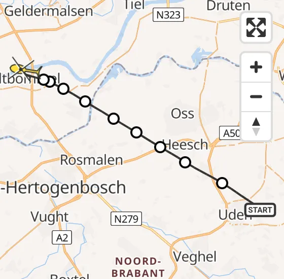 Vlucht Traumahelikopter PH-HVB van Uden naar Zaltbommel op woensdag 22 mei 2024 14:52