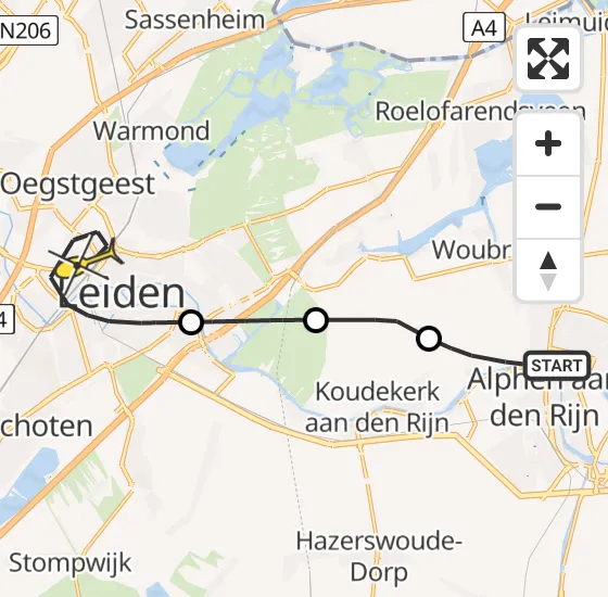 Vlucht Traumahelikopter PH-UMC van Alphen aan den Rijn naar Leiden op woensdag 22 mei 2024 16:24